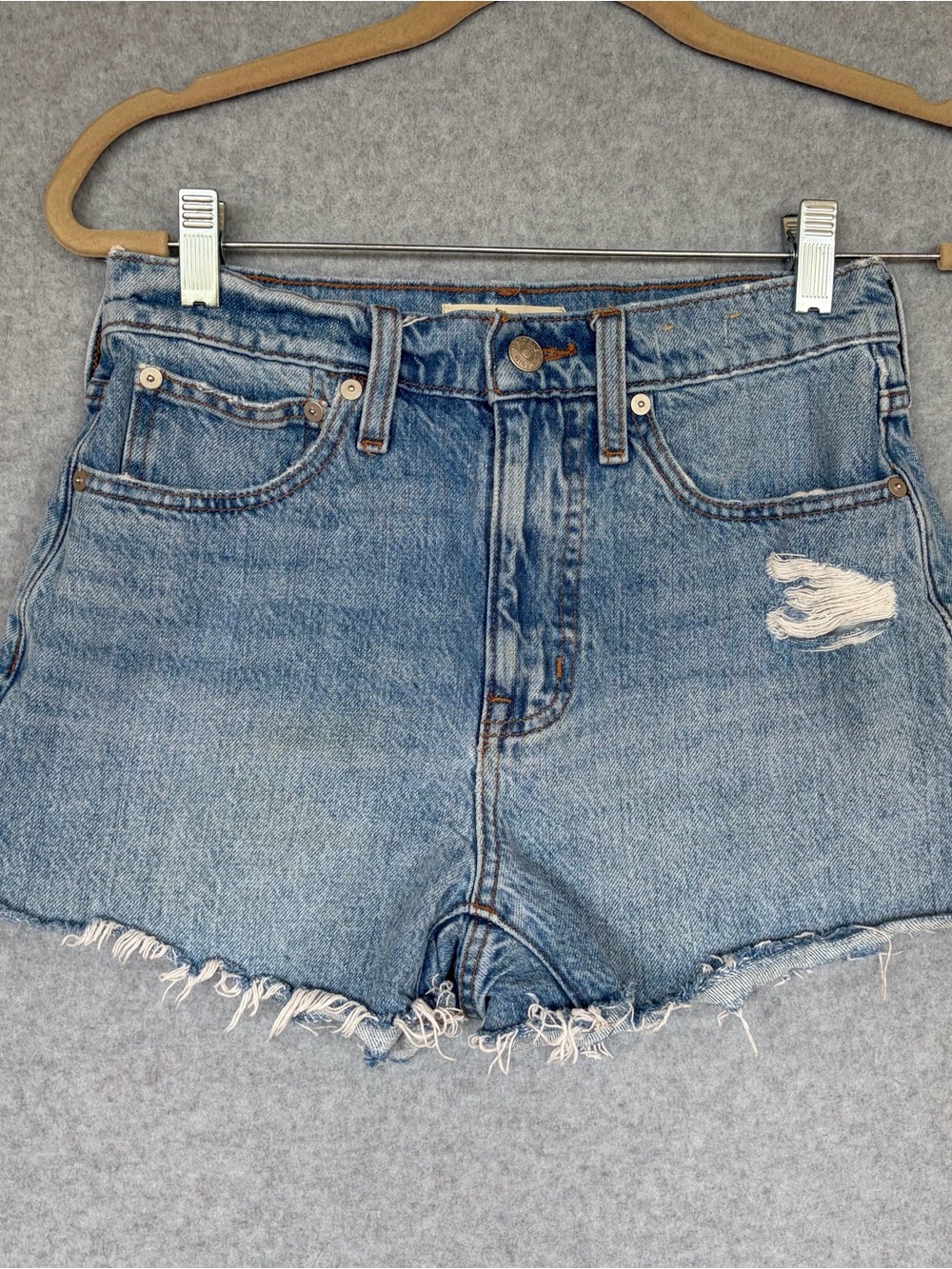 Madewell Light Blue Distressed High-Rise Denim Shorts
